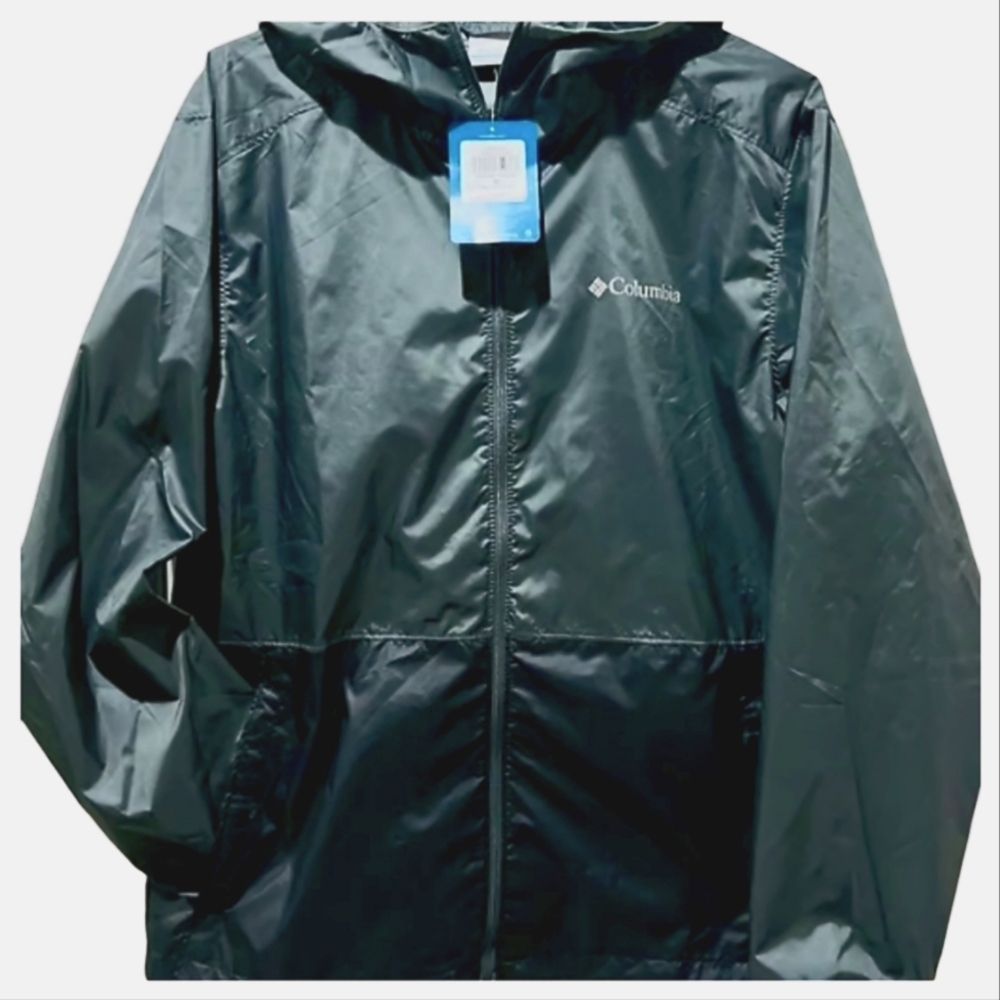 Columbia Center Ridge Windbreaker Hooded Jacket Gray/Black Men's Size M NWT